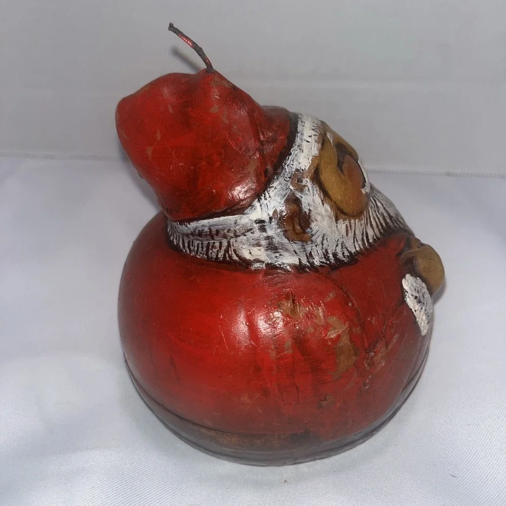 Vintage/Antique Round Fat Santa Claus St. Nick Folk Art Pillar Candle Handcarved